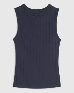Navy Cotton Blend Ribbed Tank Top