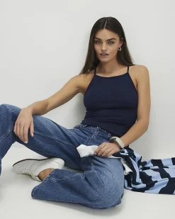 Navy Cotton Blend Tank Top