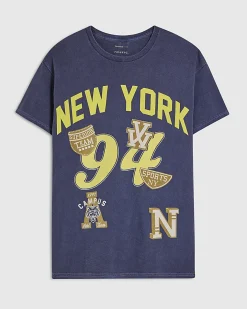 Navy Cotton New York Badge T-Shirt