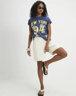 Navy Cotton New York Badge T-Shirt