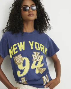 Navy Cotton New York Badge T-Shirt