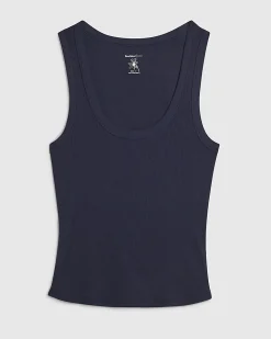 Navy Cotton Ribbed Scoop Neck Vest Top