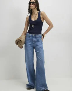 Navy Cotton Ribbed Scoop Neck Vest Top