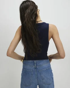 Navy Cotton Ribbed Scoop Neck Vest Top