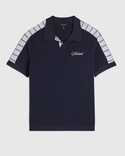 Navy Cotton Short Sleeve Open Collar Jumper