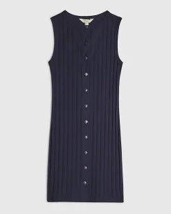 Navy Cotton Sleeveless Popper Mini Dress
