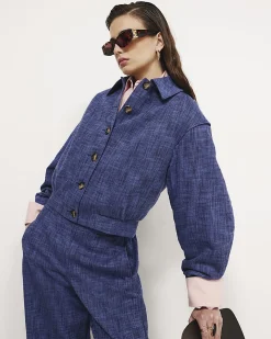 Navy Cotton Tailored Bomber Jacket