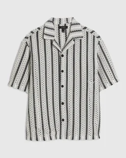 Navy Crochet Stripe Shirt