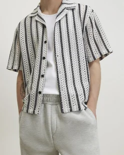 Navy Crochet Stripe Shirt