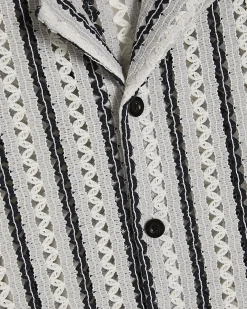 Navy Crochet Stripe Shirt