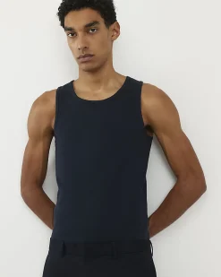 Navy Essential Muscle Fit Ribbed Stretch Vest