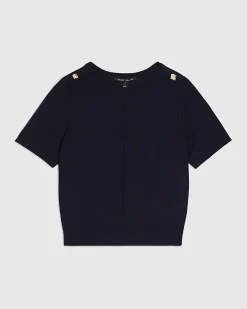 Navy Knitted Short Sleeve Top