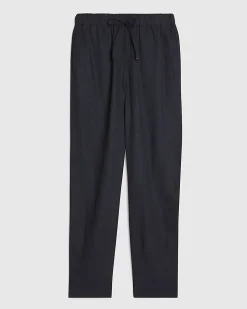 Navy Linen Blend Drawstring Tapered Trousers
