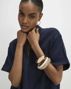 Navy Linen Blend Short Sleeve Shirt