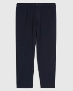 Navy Linen Blend Trousers