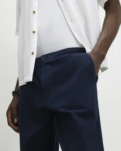 Navy Linen Blend Trousers