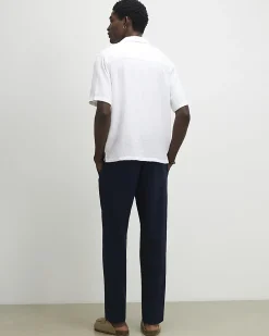 Navy Linen Blend Trousers