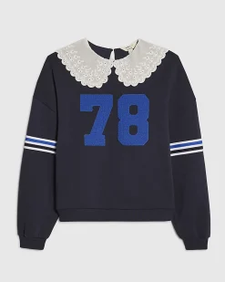 Navy Long Sleeve Collared Number Sweatshirt