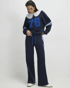 Navy Long Sleeve Collared Number Sweatshirt