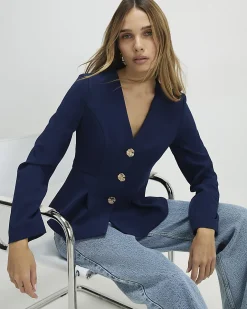 Navy Long Sleeve Pleated Jacket