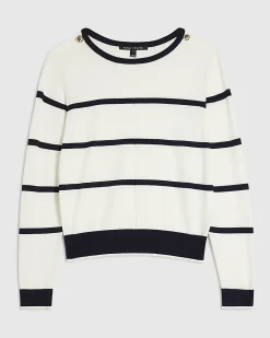 Navy Long Sleeve Striped Knitted Top
