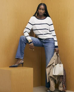 Navy Long Sleeve Striped Knitted Top
