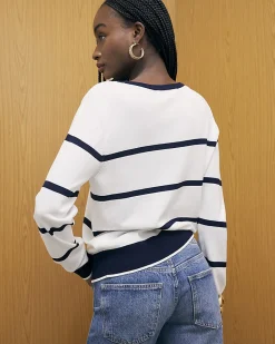Navy Long Sleeve Striped Knitted Top