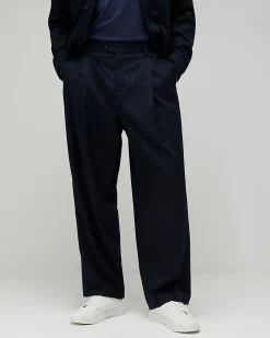 Navy Loose Fit Pinstripe Trousers