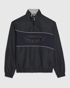Navy Microcheck Funnel Track Jacket