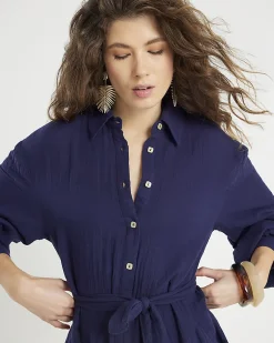 Navy Mini Belted Shirt Dress