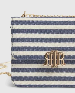 Navy Mini Stripe Satchel Purse