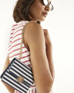 Navy Mini Stripe Satchel Purse
