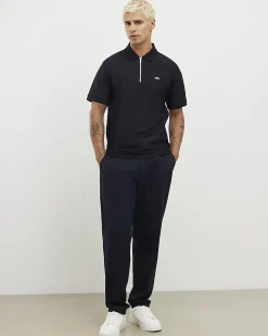 Navy Muscle Fit Lightweight Zip Polo Shirt