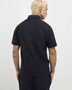 Navy Muscle Fit Lightweight Zip Polo Shirt