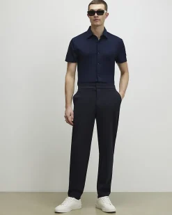 Navy Muscle Fit Short Sleeve Pique Shirt