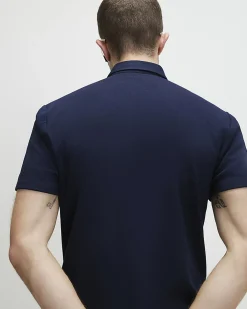 Navy Muscle Fit Short Sleeve Pique Shirt
