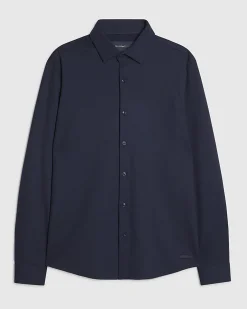 Navy Muscle Fit Stretch Pique Smart Shirt