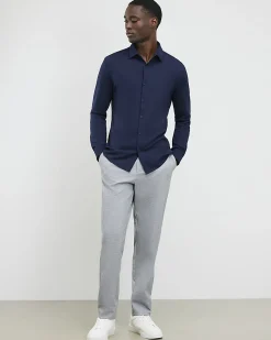 Navy Muscle Fit Stretch Pique Smart Shirt