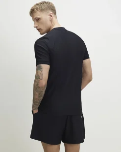 Navy Muscle Fit Textured T-Shirt