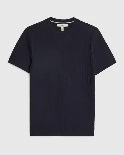 Navy Muscle Fit Zig Zag Textured T-Shirt