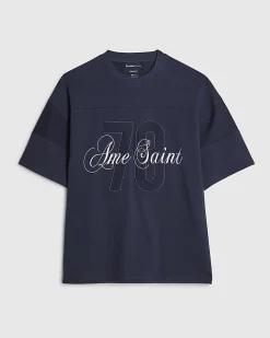 Navy Oversized Cotton 78 Ame Saint T-Shirt