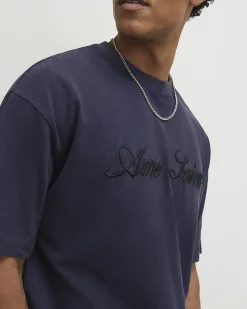 Navy Oversized Cotton Ame Saint Pique T-Shirt