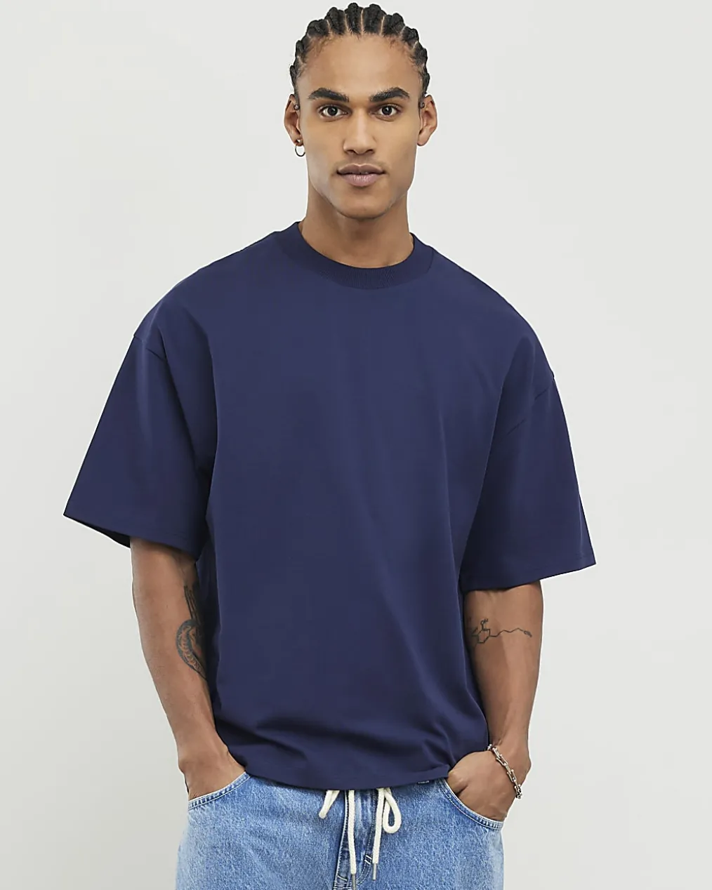 Navy Oversized Fit Crew Neck T- Shirt