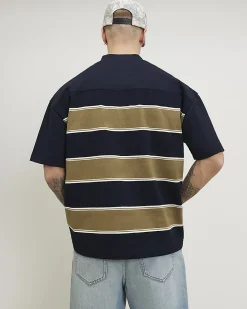 Navy Oversized Fit Stripe Heavyweight T-Shirt
