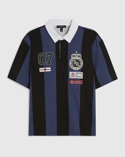 Navy Oversized Fit Striped Rugby Shirt