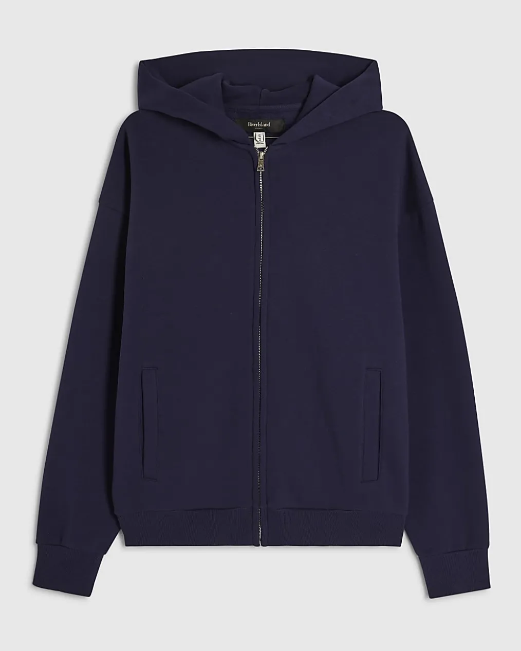 Navy Oversized Fit Zip Through Hoodie