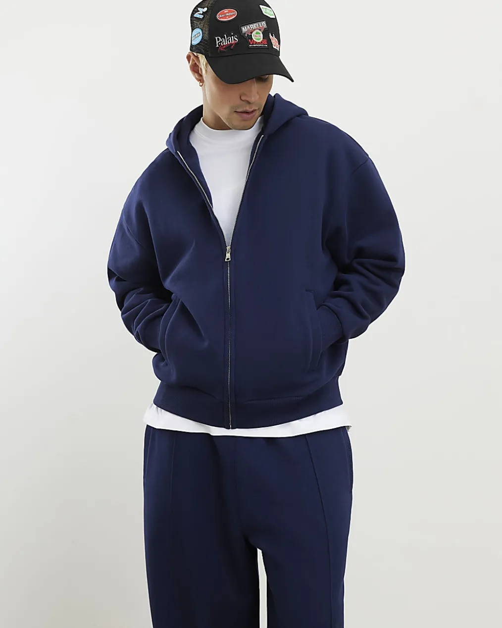 Navy Oversized Fit Zip Through Hoodie