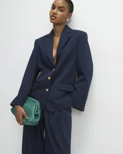 Navy Oversized Long Sleeve Blazer