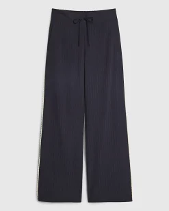 Navy Pinstripe Crochet Side Stripe Joggers