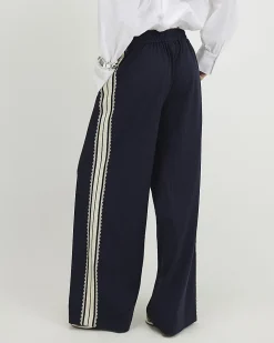 Navy Pinstripe Crochet Side Stripe Joggers